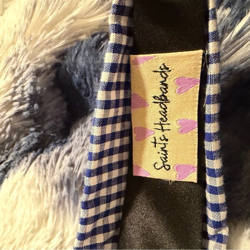 Set of 3 Padded Headbands Blue Gingham Black Velvet & Solid Blue Wide  Headbands